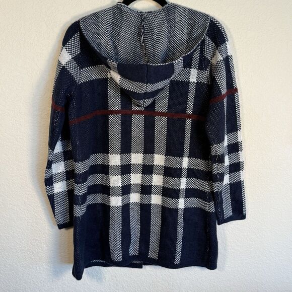 Women’s Button Cardigan Knit Sweater Jacket Hooded Blue Red Plaid Charlie B Sz M - Picture 3 of 4